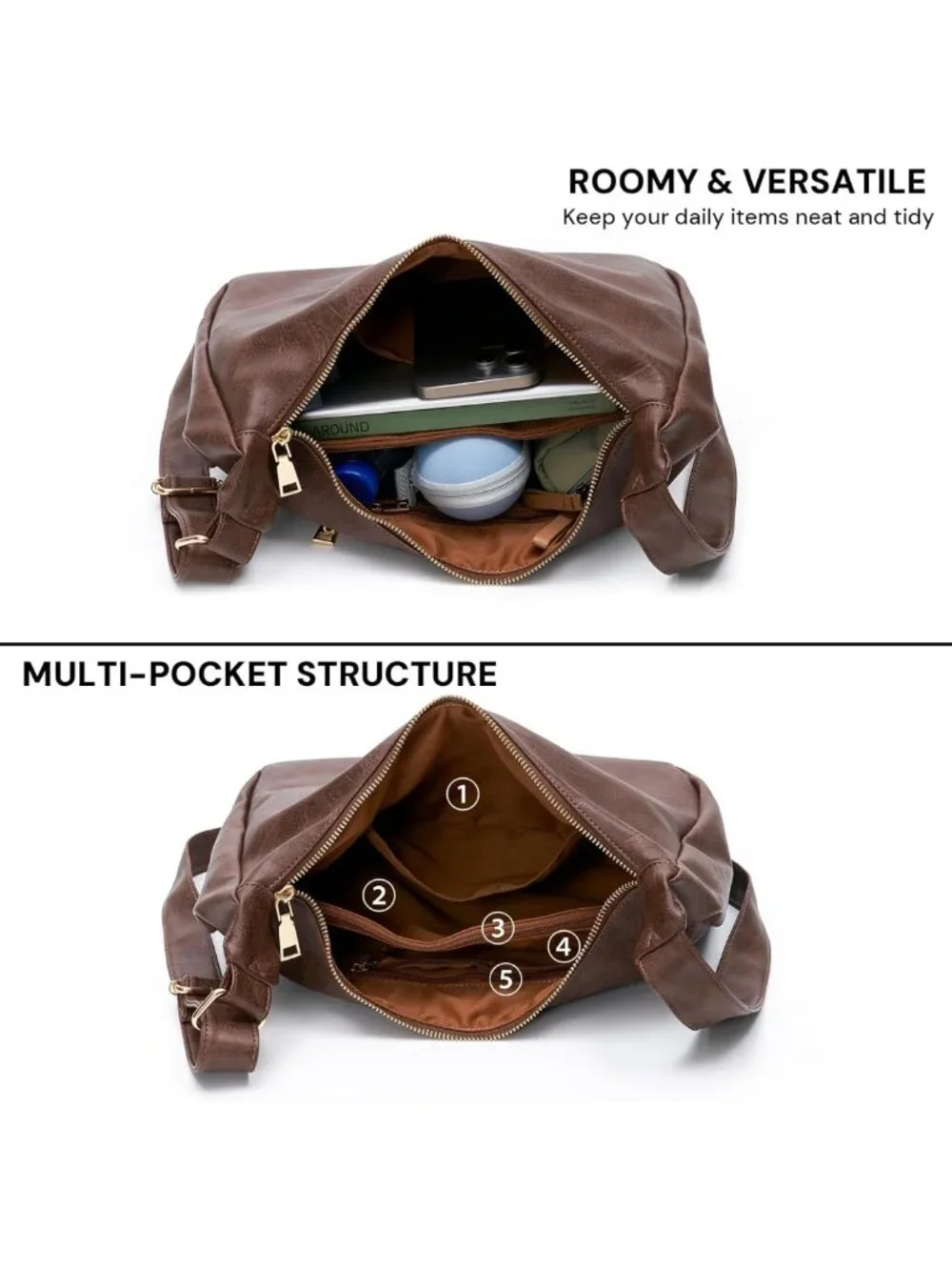 Ultra Soft Vegan Leather Hobo Bag for Women, Stylish Foldable Slouchy Tote
